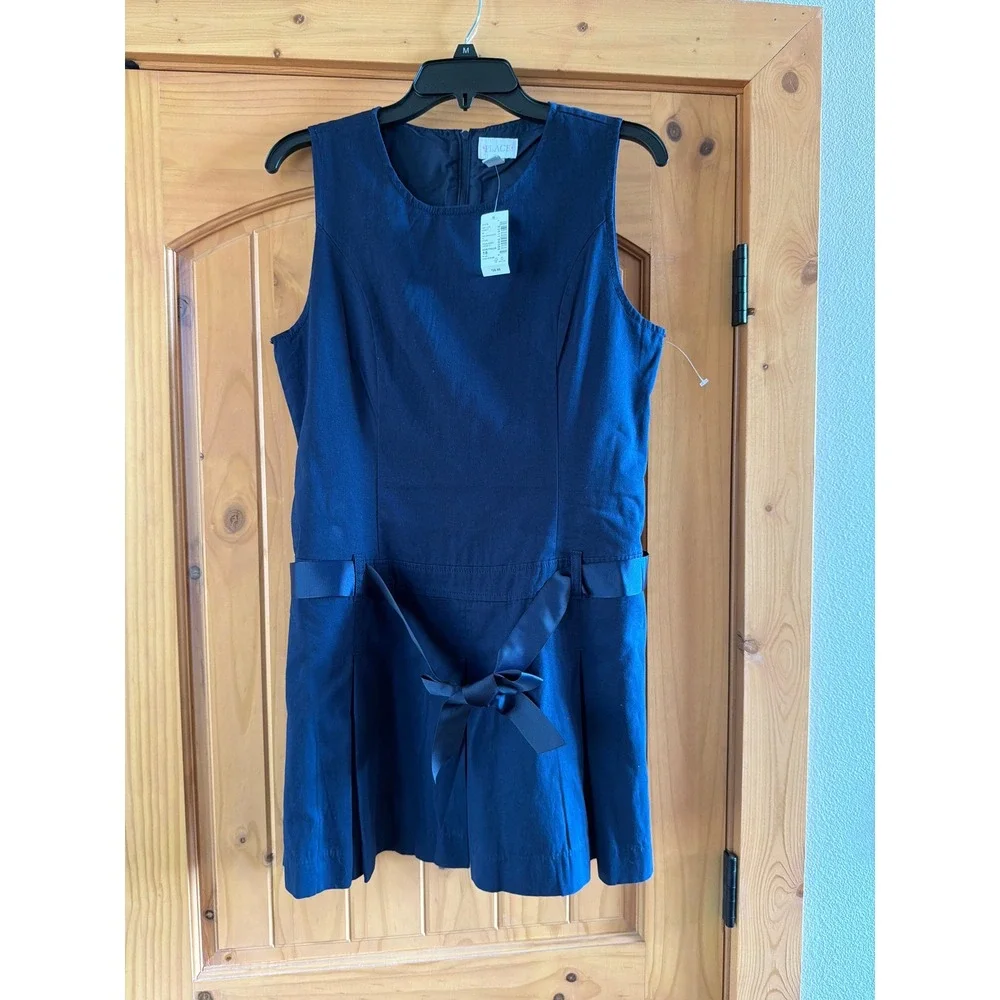 The Childrens Place Girls Navy Blue Pleated School Uniform Jumper Dress Bow 18